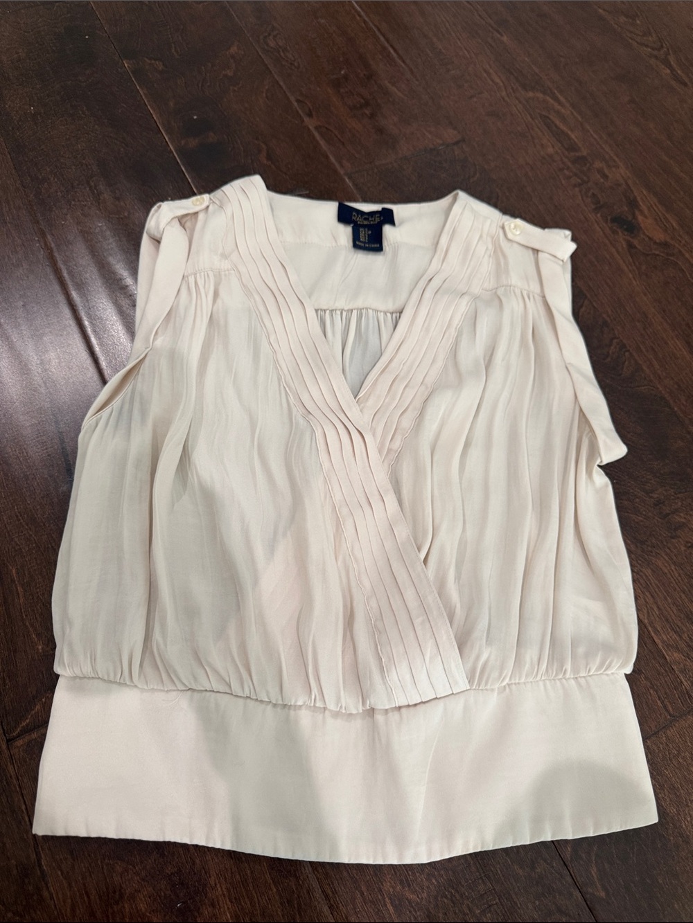 Rachel Zoe Cream Pleated V-Neck Sleeveless Camisole